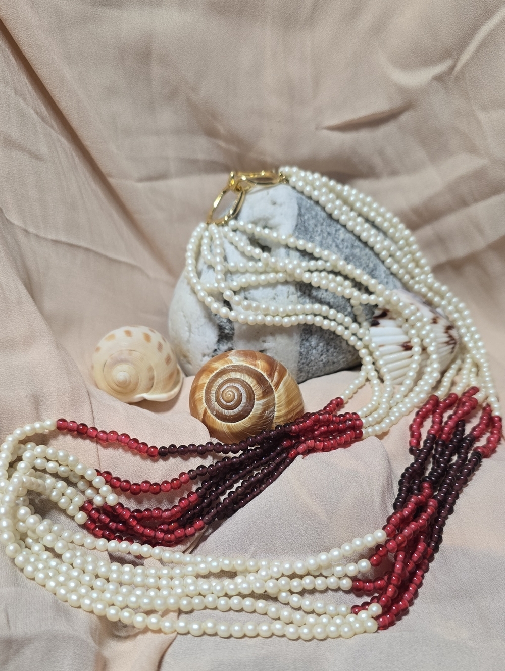 Vintage Les Bernard Multi Strand Glass Bead & Faux Pearl Necklace
